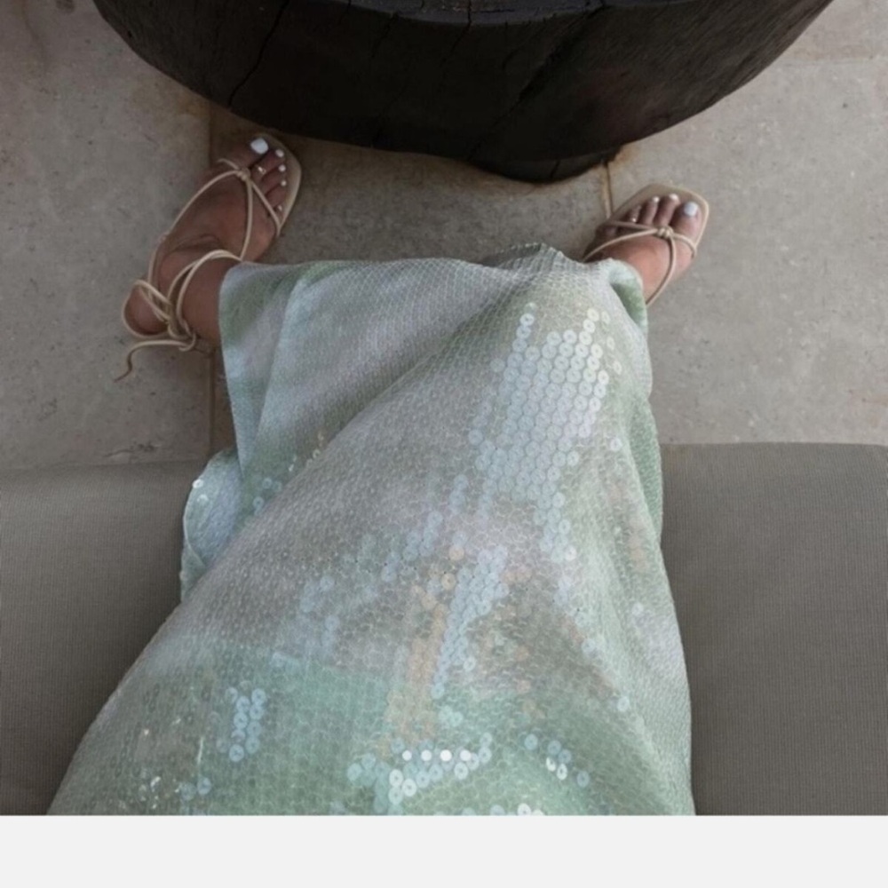 Caroline Constas Dress Midi Slip in Mint Green Ombre Sequins Nwt - Picture 3 of 5